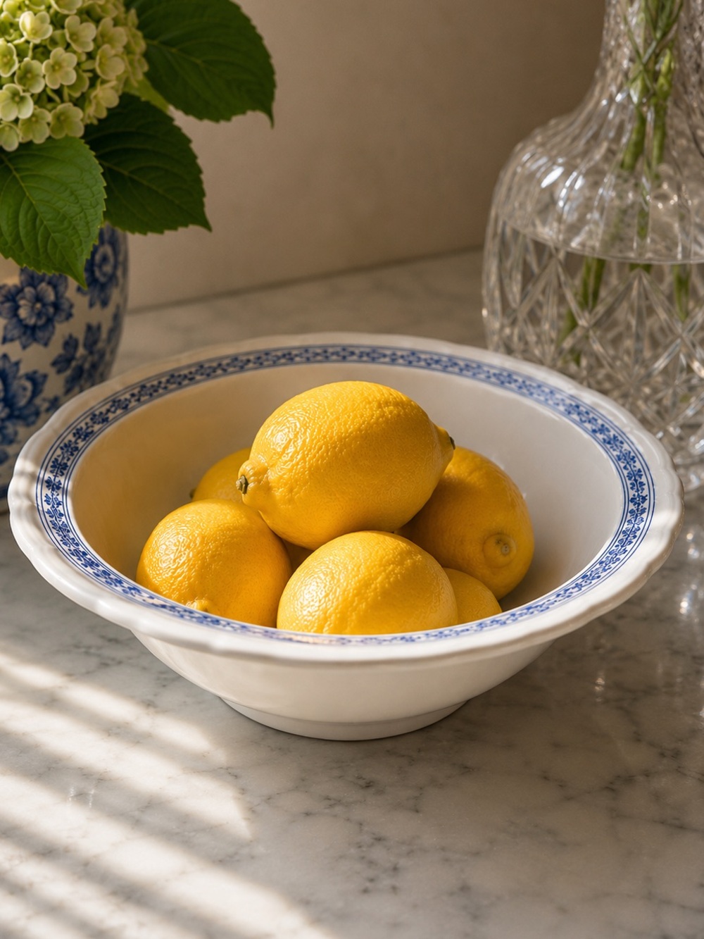 Vintage Kensington Ironstone White & Blue Onion Fruit Bowl | English Cottage